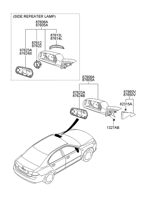 2008 Kia Optima Outside Rear View Mirror Assembly, Right Diagram for 876202G420