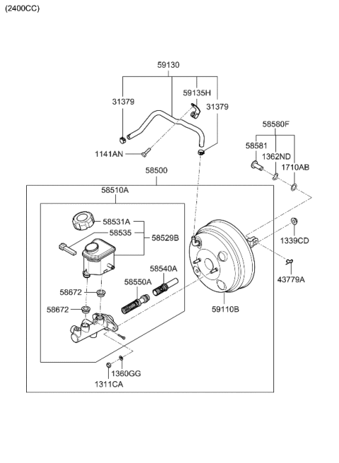 2010 Kia Optima Brake Master Cylinder & Vacuum Hose Diagram 1