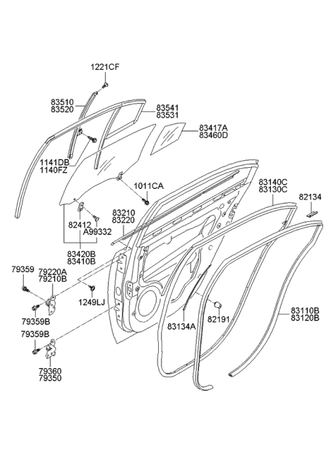 2010 Kia Optima WEATHERSTRIP Assembly-Rear Door Side Diagram for 831302G000