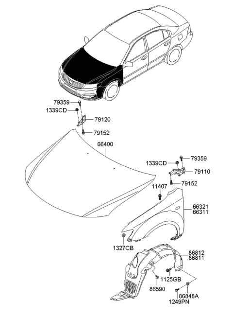 2009 Kia Optima Hinge Assembly-Hood LH Diagram for 791102G500