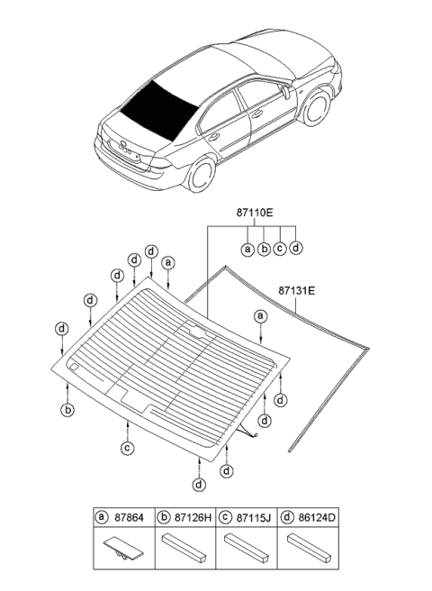 2009 Kia Optima Glass Assembly-Rear Window Diagram for 871102G220