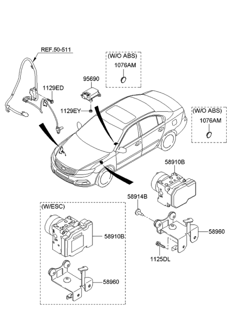 2008 Kia Optima Anti-Lock Brake Actuator And Pump Assembly Diagram for 589102G701