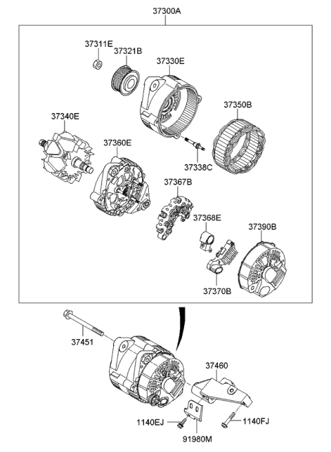 2008 Kia Optima Generator Assembly Diagram for 373003E100