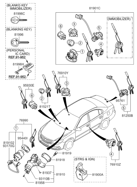 2008 Kia Optima Ignition Lock Cylinder Diagram for 819002GB01