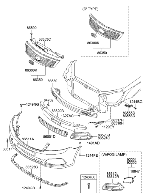 2009 Kia Optima Front Bumper Side Grille, Left Diagram for 865632G500