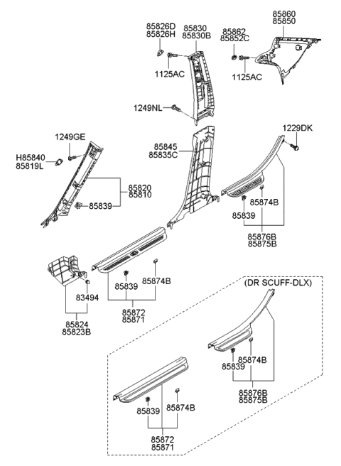 2008 Kia Optima Trim Assembly-Rear Door SCUFF Diagram for 858852G500J7