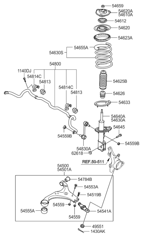 2009 Kia Optima Front Shock Absorber Assembly, Right Diagram for 546612G700