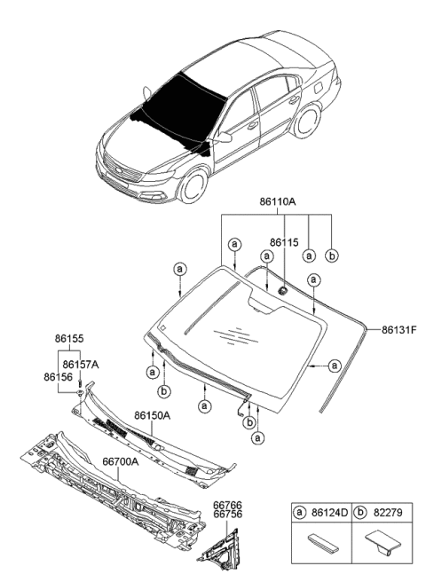 2010 Kia Optima Windshield Glass Assembly Diagram for 861102G450