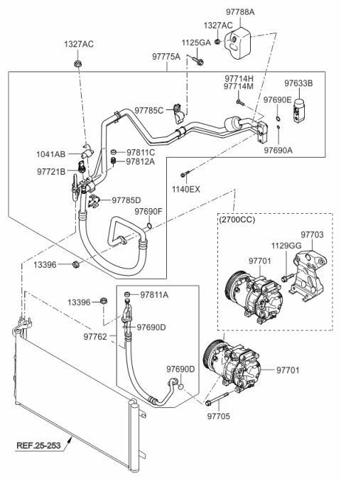 2009 Kia Optima Air Condition System-Cooler Line, Front Diagram 1