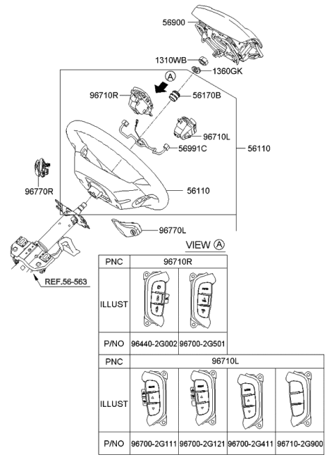 2010 Kia Optima Steering Wheel Air Bag Module Assembly Diagram for 569002G700