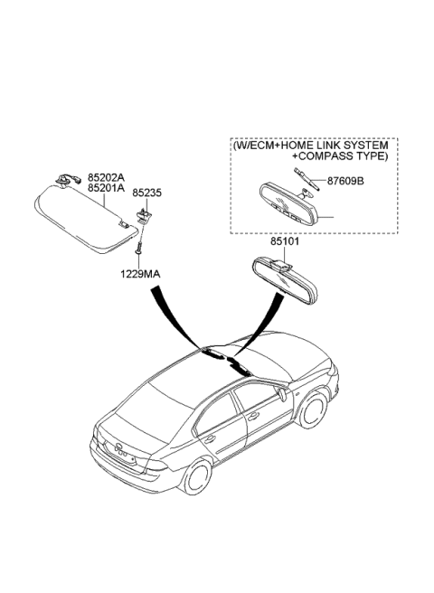 2008 Kia Optima Sunvisor Assembly Left Diagram for 852012G765J7