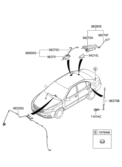 2009 Kia Optima Roof Antenna Assembly Diagram for 962502G000