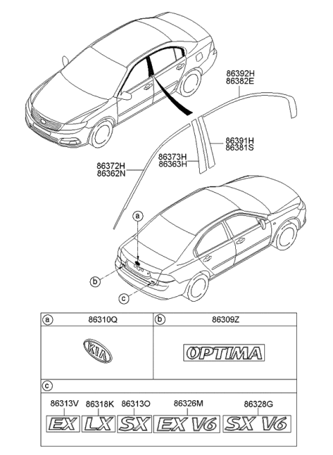 2009 Kia Optima Tape-Front Door Black Fra Diagram for 863632G000