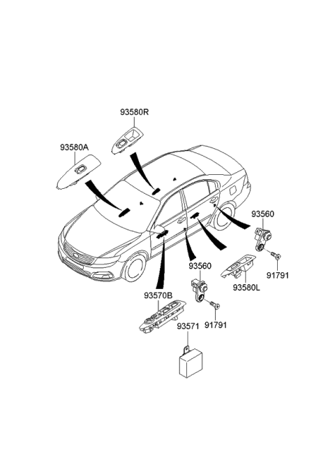 2009 Kia Optima Rear Power Window Sub Left Switch Assembly Diagram for 935802G700T0