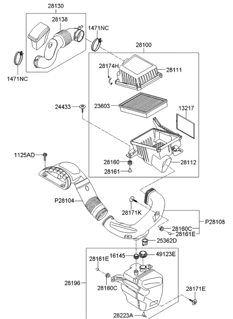 2008 Kia Optima Air Cleaner Assembly Diagram for 281102G500