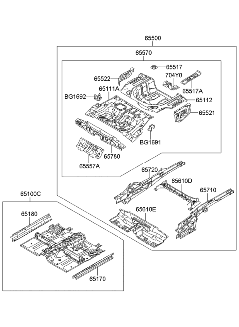 2008 Kia Optima Member Assembly-Rear Floor Diagram for 657102G550