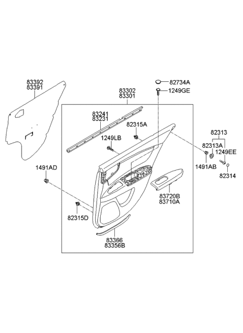 2008 Kia Optima Rear Door Armrest Assembly, Left Diagram for 833502G000J7