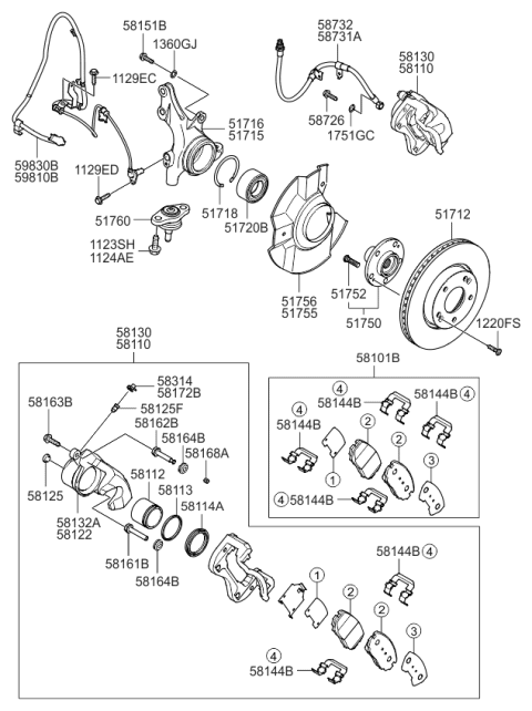 2010 Kia Optima Front Axle Hub & Wheel Brake Diagram