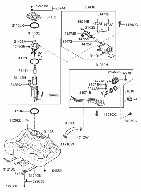 2009 Kia Optima Fuel Tank Assembly Diagram for 311502G110