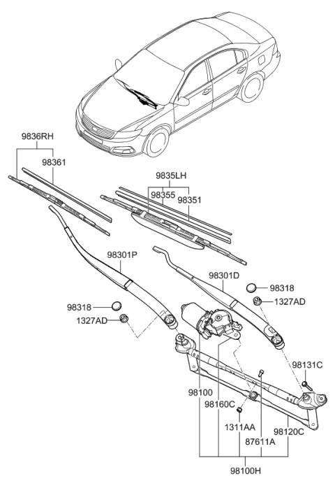 2009 Kia Optima Link Assembly-Windshield Wiper Diagram for 981202G100