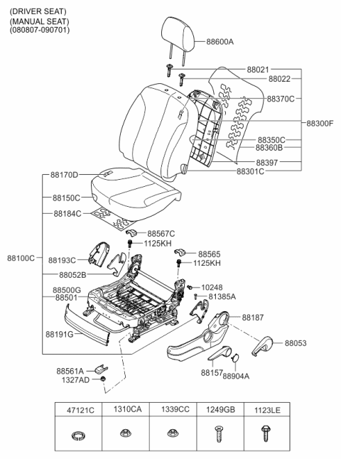 2010 Kia Optima Cushion Assembly-Front Seat Diagram for 881032GHJ0801