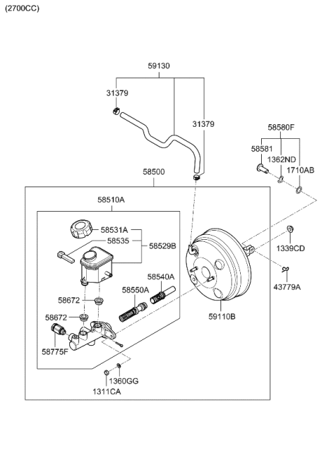 2008 Kia Optima Brake Master Cylinder & Vacuum Hose Diagram 2