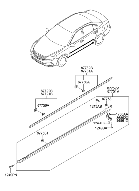 2009 Kia Optima Moulding-Waist Line Diagram