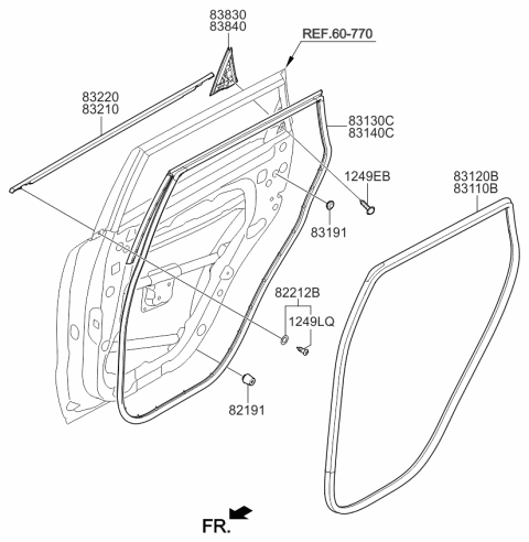 2019 Kia Soul EV WEATHERSTRIP Assembly-Rear Door Side Diagram for 83140B2000GA6