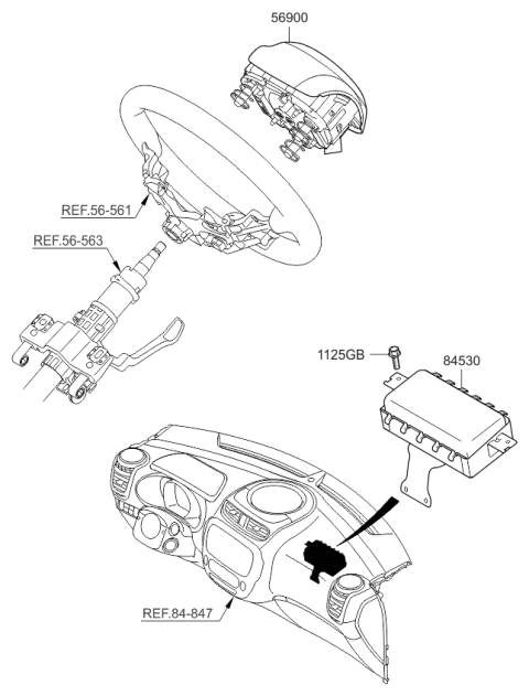 2018 Kia Soul EV Steering Wheel Air Bag Module Assembly Diagram for 56900E4500