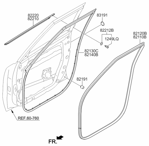 2017 Kia Soul EV WEATHERSTRIP Assembly-Front Door Belt Diagram for 82210B2000