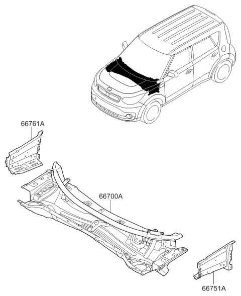 2017 Kia Soul EV Panel Assembly-COWL Comp Diagram for 66700E4000