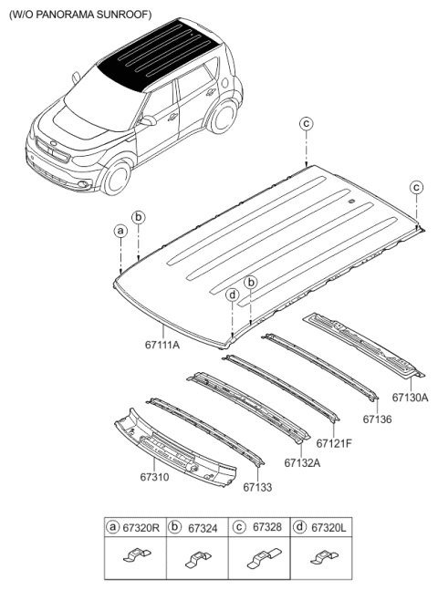 2018 Kia Soul EV Roof Panel Diagram 1