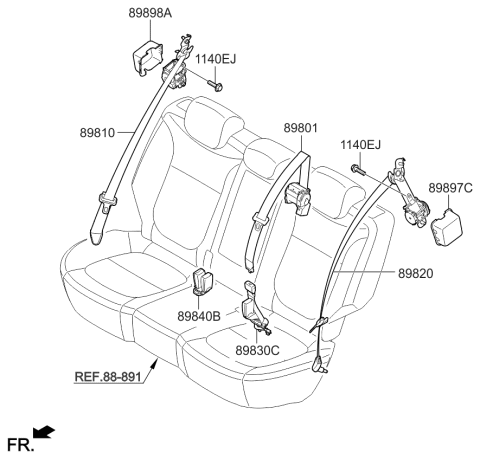 2015 Kia Soul EV Rear Seat Belt Buckle Assembly Right Diagram for 89840E4000GA6