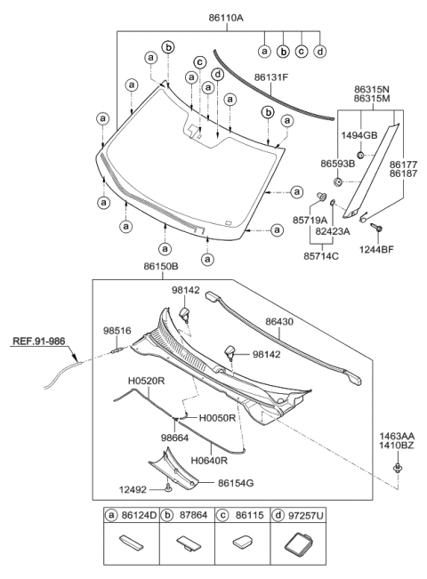 2017 Kia Soul EV Windshield Glass Diagram