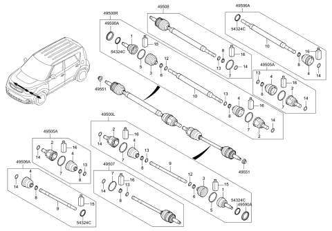 2016 Kia Soul EV Joint & Shaft Kit-Front Diagram for 49580E4000