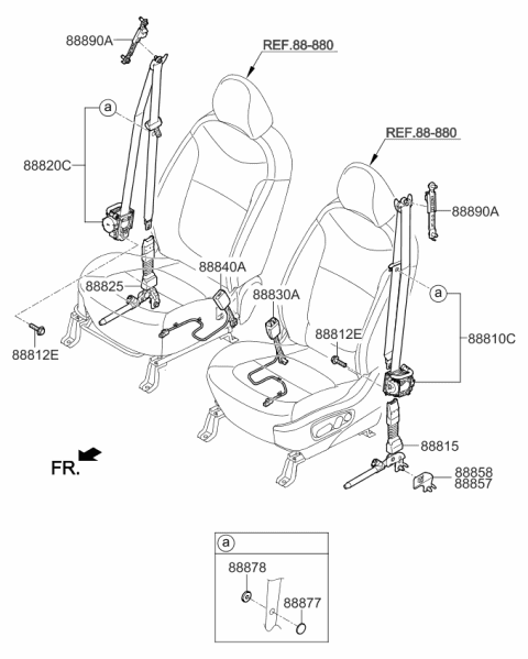 2019 Kia Soul EV Front Seat Belt Assembly Right Diagram for 88820B2500GA6
