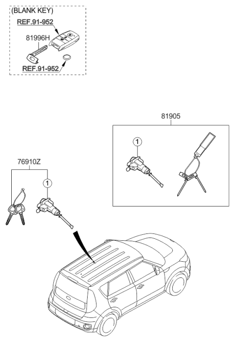 2016 Kia Soul EV Key & Cylinder Set Diagram