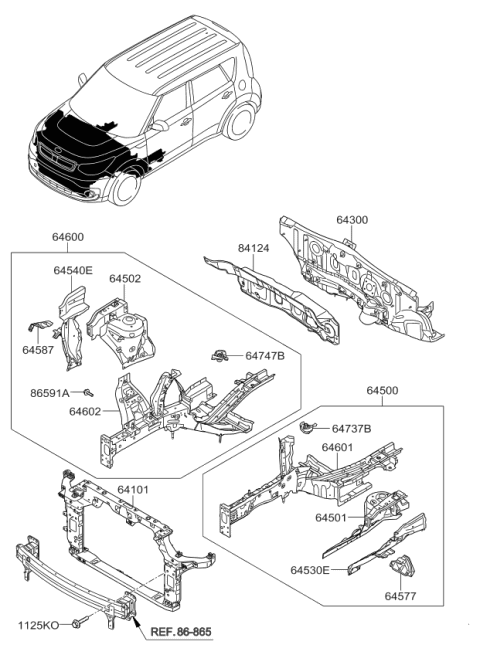2015 Kia Soul EV Fender Apron & Radiator Support Panel Diagram