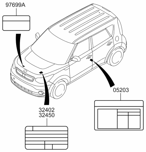 2018 Kia Soul EV Label-Tire Pressure Diagram for 05203B2700