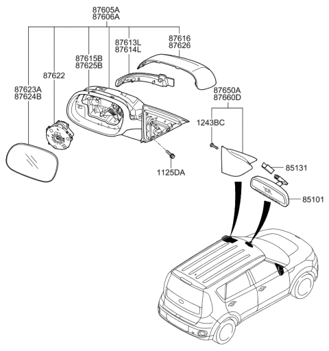 2016 Kia Soul EV Mirror-Outside Rear View Diagram