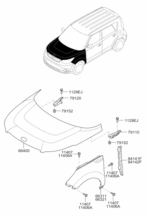 2017 Kia Soul EV Fender & Hood Panel Diagram