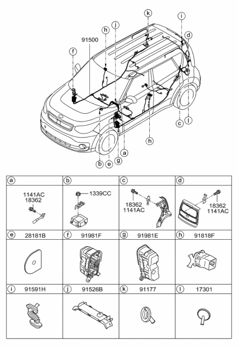 2017 Kia Soul EV Wiring Assembly-Floor Diagram for 91501E4042