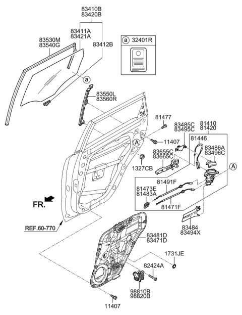 2015 Kia Soul EV Rear Door Window Regulator & Glass Diagram