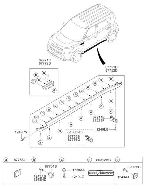 2015 Kia Soul EV Body Side Moulding Diagram