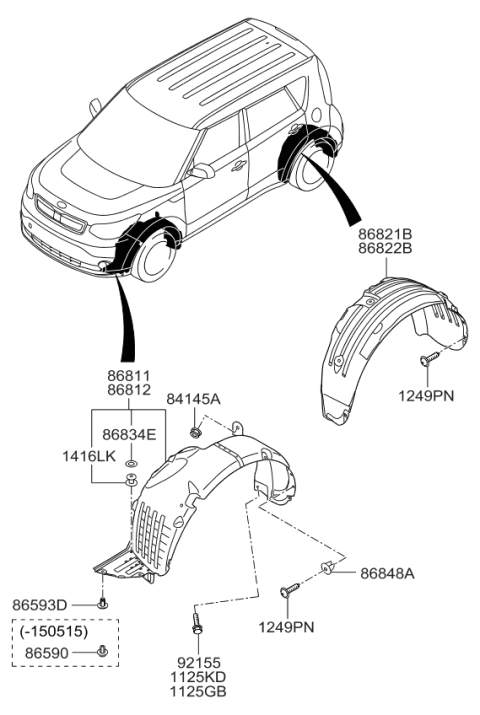 2016 Kia Soul EV Guard Assembly-Rear Wheel Diagram for 86822E4100