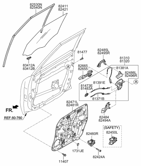 2015 Kia Soul EV Front Door Window Regulator & Glass Diagram