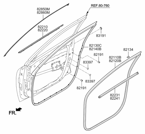 2021 Kia Niro EV WEATHERSTRIP Assembly-Front Door Belt Diagram for 82210G5000