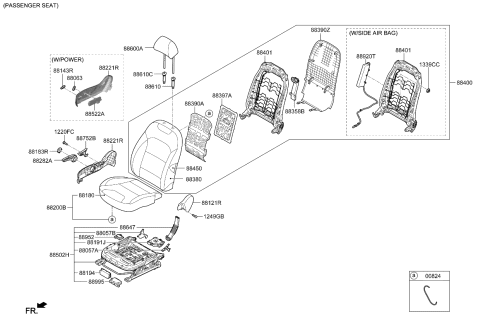 2019 Kia Niro EV Front Cushion Covering, Right Diagram for 88260Q4050B3C