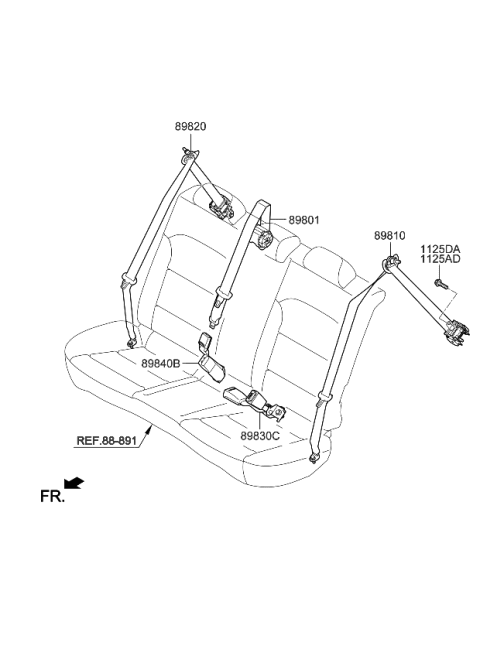 2022 Kia Niro EV Rear Seat Belt Buckle Assembly Diagram for 898K0Q4000WK