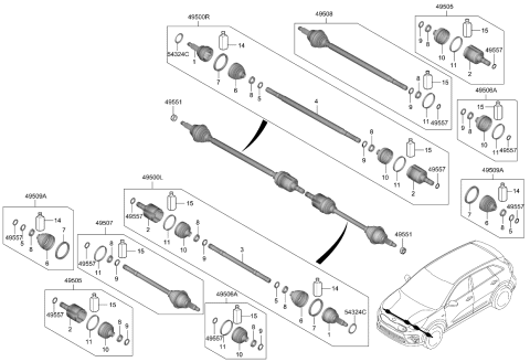 2022 Kia Niro EV Boot Kit-Fr Axle DIF Diagram for 49542K4000